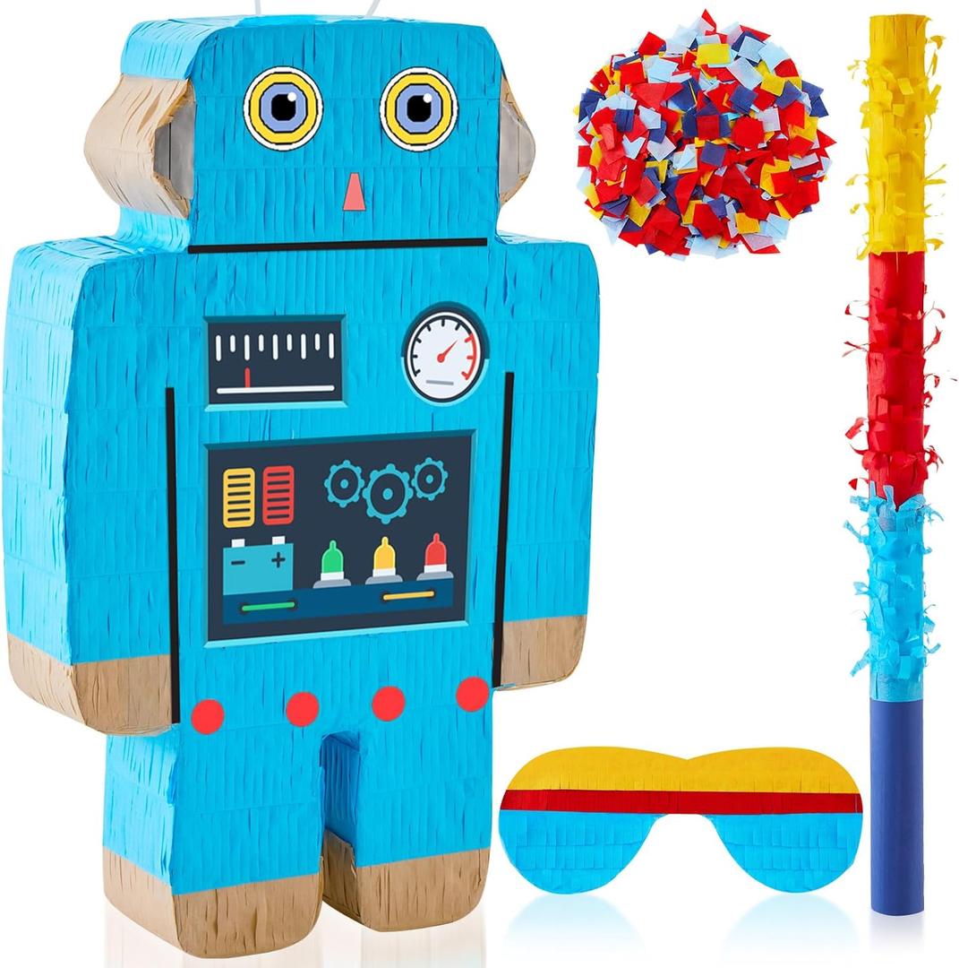Robot Piatas for Birthday Party Robot Party Piata with Stick, Blindfold, Confetti for Adults Birthday Baby Shower Party Supplies