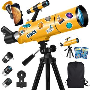 MEEZAA Telescope for Adults & Kids, 80mm Aperture 500mm Portable Refractor Telescope for Astronomy Beginners, Professional Travel Astronomical Telescopes with Tripod, Stickers, Phone Adapter, Backpack