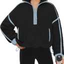 Yanekop Womens Quarter Zip Pullover Sherpa Fleece Jacket Oversized Zip Up Sweatshirt Half Zip Pullover Fuzzy Outerwear (Medium, Black Blue)