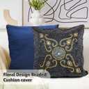 GFI Beaded Pillow Cover 14x14  Navy Gold Cushion Cover with Mini Paisley Design  Handcrafted by Indian Artisans  Elegant Home Dcor Accent for Christmas, New Year, Festivals
