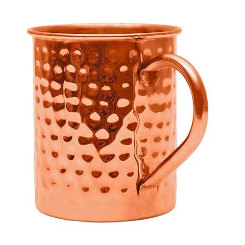 Copper Mules PURE Copper Mug RAW Cups Interior Ideal for Ayurvedic Health Benefits and Moscow Mules - Hand Hammered Finish - Authentic and Strong Riveited Handle - Holds 16oz
