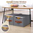 4 Pack Stackable Storage Drawers, Fabric Closet Organizers and Storage with Handles and Clear Window, Pull-Out Clothes Storage Bins with Drawer for Closet, Bedroom, Living Room, Under Bed, Gray