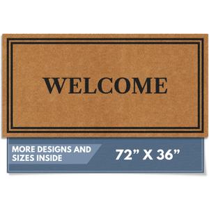 Barnyard Designs Natural Coco Coir Heavy Duty Backing Doormat - Large Cute Non-Slip Front Door Welcome Mat for Outside Entrance or Porch Entry, Brown (36x72, Welcome)