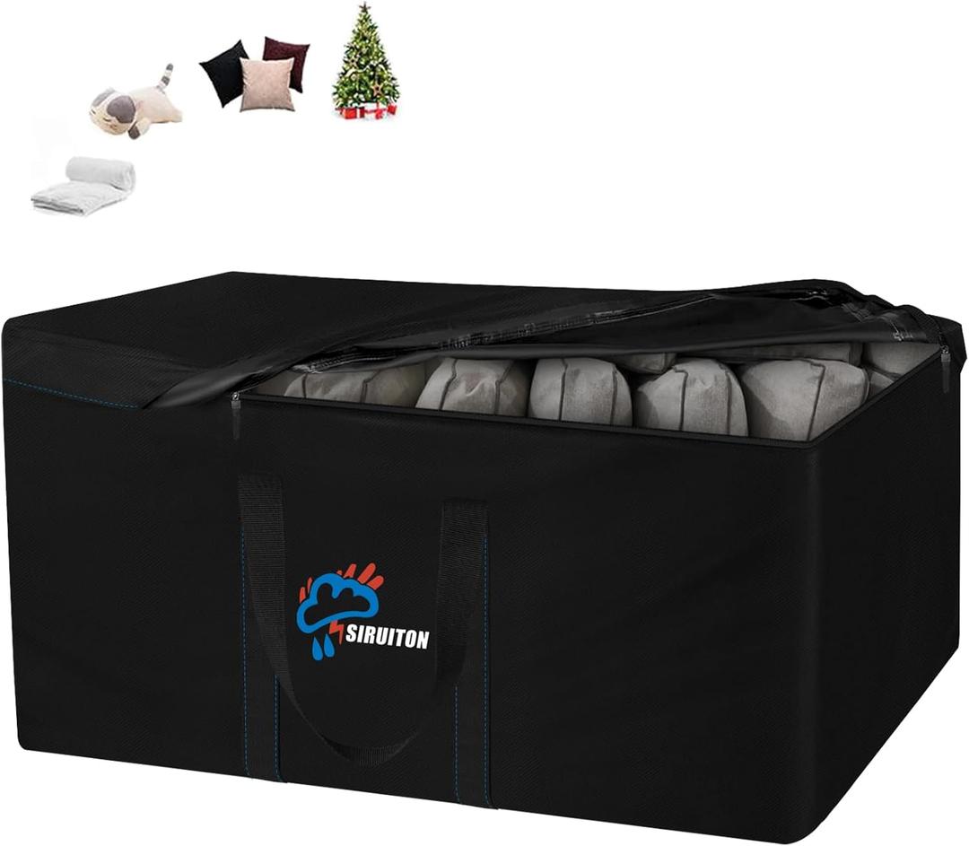 SIRUITON 69L x 29.5W x 21.6H Outdoor Cushion Storage Bag,Patio Furniture Cushion Storage Bag,Heavy Duty 600D Oxford Garden Cushion Storage Covers, 9FT Waterproof Christmas Tree Storage Bags. (Black)