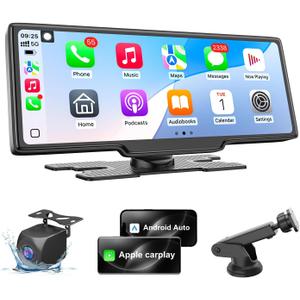 HK5 Carplay Screen for Car, 10.26’’ HD Wireless Apple Carplay & Android Auto Touchscreen with Backup Camera, Car Play Screen iOS 26 Compatible, GPS Navigation/ Mirror Link/ Siri/ FM (No Front Camera)