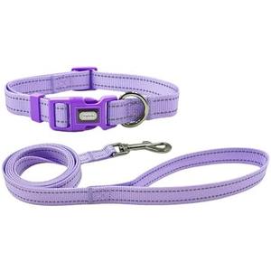 Olahibi Dog Collar Leash Set, Durable Polyester with Reflective Strips, 5ft Matching Leash, Adjustable 4 Sizes for Small Medium Large Dogs.(XS, Purple)