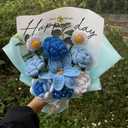 Completed Blue Crochet Flowers Bouquet, Handmade Knitted Bouquet, Crochet Artificial Flowers for Mother's Day, Graduation, Birthday, Wedding, Home Decor, Gifts (Blue Rose)