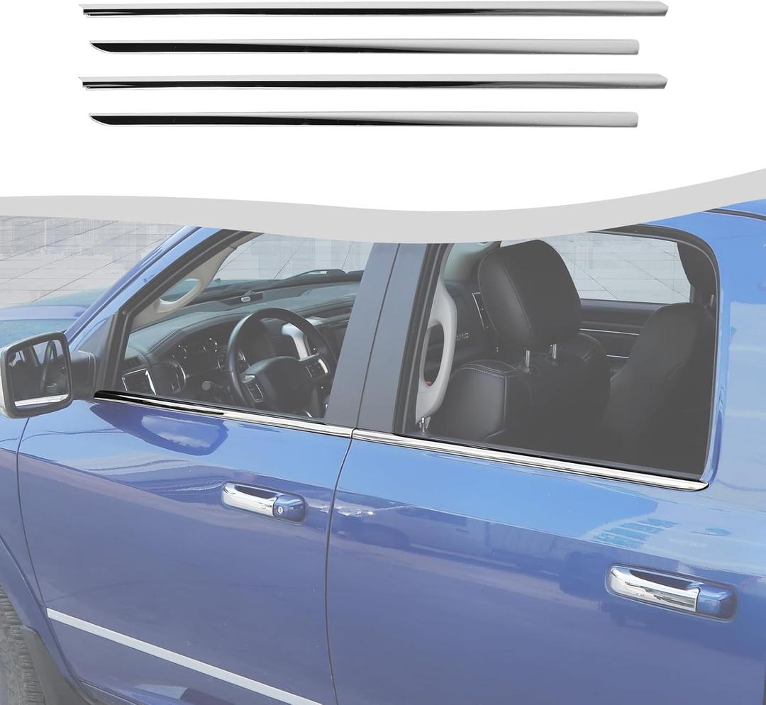 Stainless Steel Outer Window Sill Molding Cover 4Pcs Compatible with 2010-2017 Dodge RAM 1500 2500 3500 Exterior Accessoriesr(Chrome)