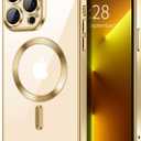 Hython Magnetic Clear for iPhone 13 Pro Case with Camera Lens Protector [Compatible with MagSafe] Luxury Plating Edge Slim Soft TPU Cover Protective Phone Case for iPhone 13 Pro 6.1", Gold