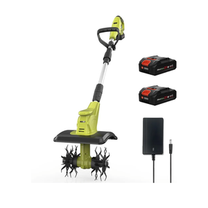 20V Cordless Tiller Cultivator with 48 Steel Tines, 9-inch Wide Battery Powered Garden Cultivator, Mini Tiller for Lawn/Gardening/Soil Cultivation(2*2Ah Battery and Fast Charger Included)