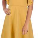 GORLYA Girl's Flutter Sleeve Stretchy A-Line Swing Flared Skater Party Dress with Pockets for 4-12 Years Kids (Yellow)