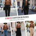 Bebonnie Womens Tops Dressy Casual Ruffle 3/4 Sleeve Henley V Neck Chiffon Blouses with Buttons (Brown, XL)