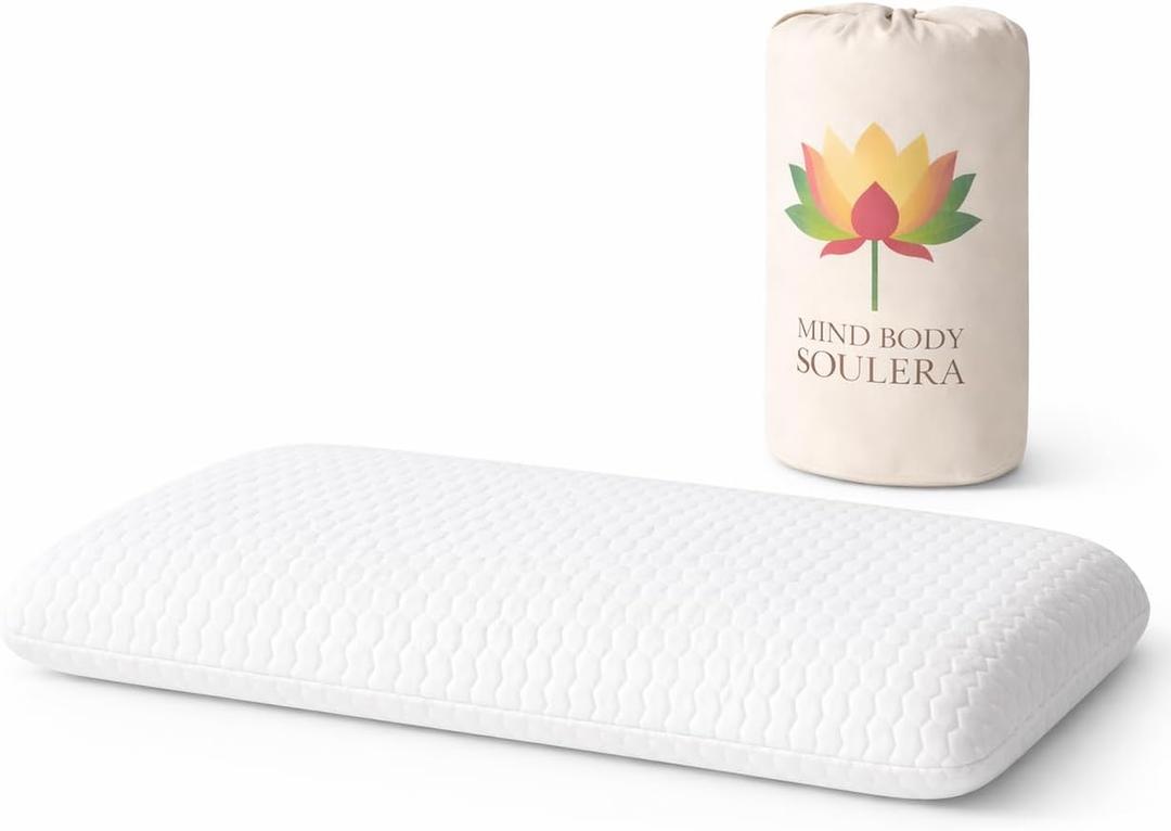 Thin Flat Memory Foam Pillow for Stomach Sleeping, Low Profile Back & Side Sleepers, 3-Inch Cooling Gel Pillow, Bamboo-Tencel Cover