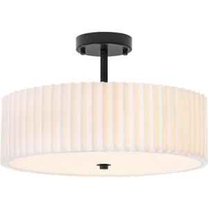 Bargeni 16.5 Inch Semi Flush Mount Ceiling Light,3 Light Modern Black Ceiling Light Fixture with Pleated Fabric Shade,Flush Mount Light Fixture for Bedroom,Living Room,Hallway,Dining Room