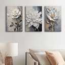 3Pcs Modern Abstract Flower Canvas Wall Art Black white roses Paintings Pictures Wall Decor Elegant White Blooming Flowers Posters Prints Artwork for Living Room Bedroom Home Decoration 1624in