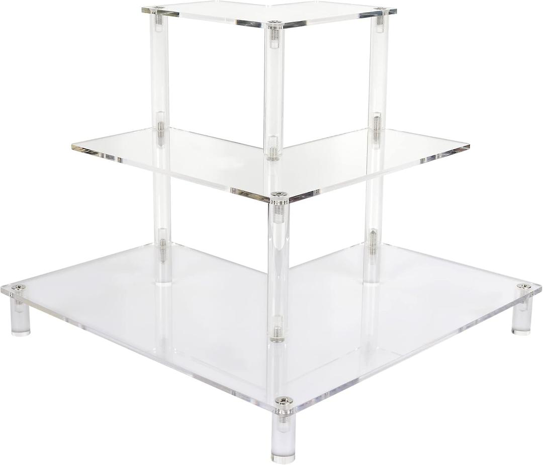Gonice 3 Tier Acrylic Display Riser, Display Stand for Amiibo Funko POP Figures, Corner Shelf for Living Room, Bathroom, Home
