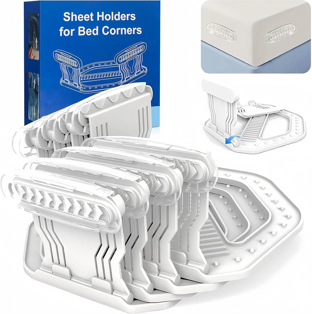 Bed Sheet Holders for Corners 4Pcs Upgrade Bed Sheet Grippers,No More Loose Sheets or Wrinkles,Lock Sheet Holders, Heavy Duty Bed Sheet Clips, Fit All Mattress Easy Install