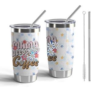 Mom Gift Mama Needs Coffee 20oz Stainless Steel Tumbler with Lid and Straw Mother Insulated Tumblers from Daughter Mothers Day Gifts (Mama needs Coffee)