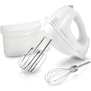 Hamilton Beach 6-Speed Electric Hand Mixer with Whisk, Traditional Beaters, Snap-On Storage Case, 250 Watts, White