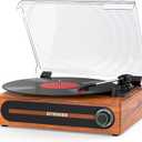 Record Player with Bulit-in Speaker Vintage Belt-Driven Turntable with Bluetooth Wireless Playback Support 3-Speed 33 1/3, 45, 78RPM AUX-in RCA Out Vinyl Players