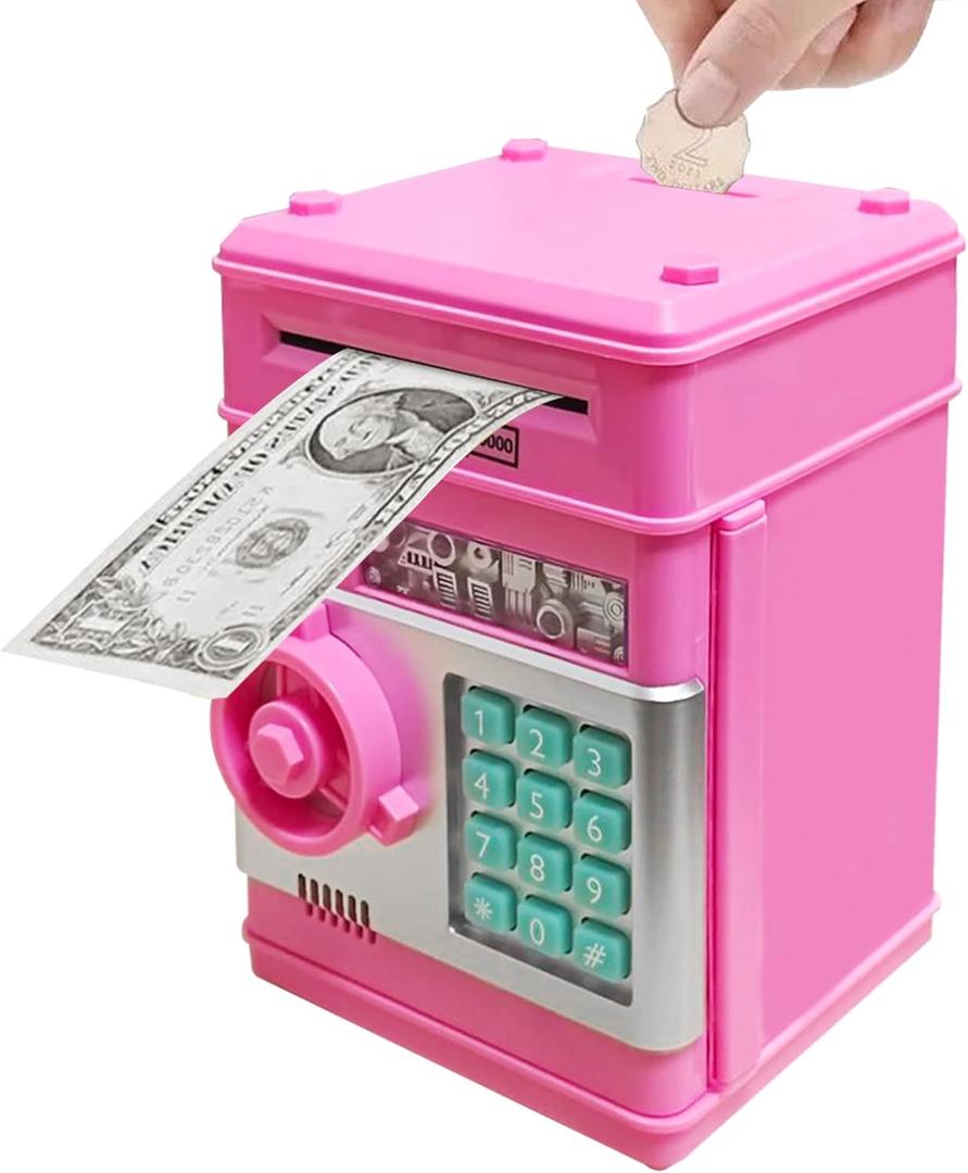 Piggy Bank Electronic Mini ATM for Kids Baby Toy, Safe Coin Banks Money Saving Box Password Code Lock for Children,Boys Girls Best Gift(Deep Pink)