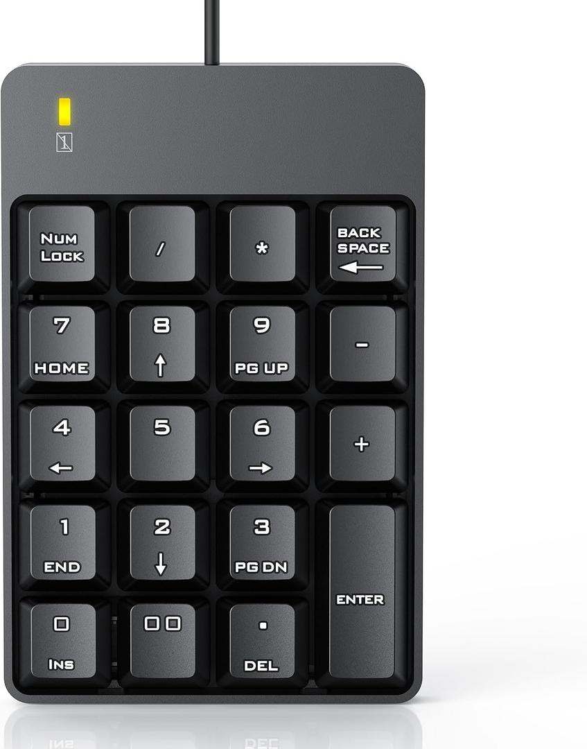 TechGarden Wired Number Pad, USB Numeric Keypad 19 Key Number Keypad Keyboard for Laptop PC Computer Notebook, Big Print Letters - Black