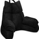 RRPAHWTV Reading Pillow for Bed with High Arm Rests, Back Support Pillow for Sitting Up in Bed with Shredded Memory Foam for Reading, TV, Gaming or Relaxing on Floor (Ink Black, Large)