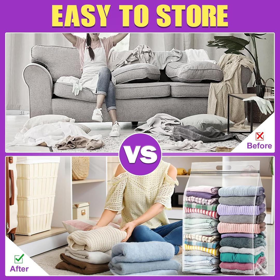 25 Gallon Extra Large Storage Bags 35x 24Resealable Clear Bags with Handle 4 Mil Thick Heavy Duty Big Bag for Clothes Pillow Travel Moving,Bedding,Shoes and Toys Storage, Pack of 12