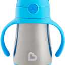 Munchkin Cool Cat Sippy Cup with Straw for Toddlers, Stainless Steel Straw Cup, 8 Ounce, Blue