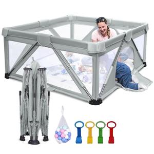 Baby Playpen Foldable, Heyo.Ja Large Play Yard, Playpen for Babies and Toddlers, Play Pens for Babies and Toddlers with Gate, Indoor & Outdoor Portable Play Pen (47"63")