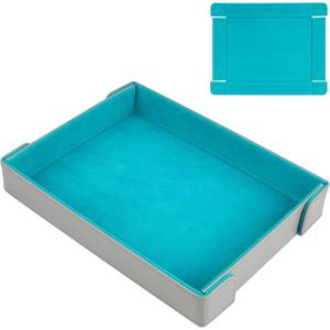 PU Leather Dice Tray Magnetic Folding Dice Rolling Mat with Felt Lining for Dice Games Portable Tabletop Board Games Tray, Grey and Blue