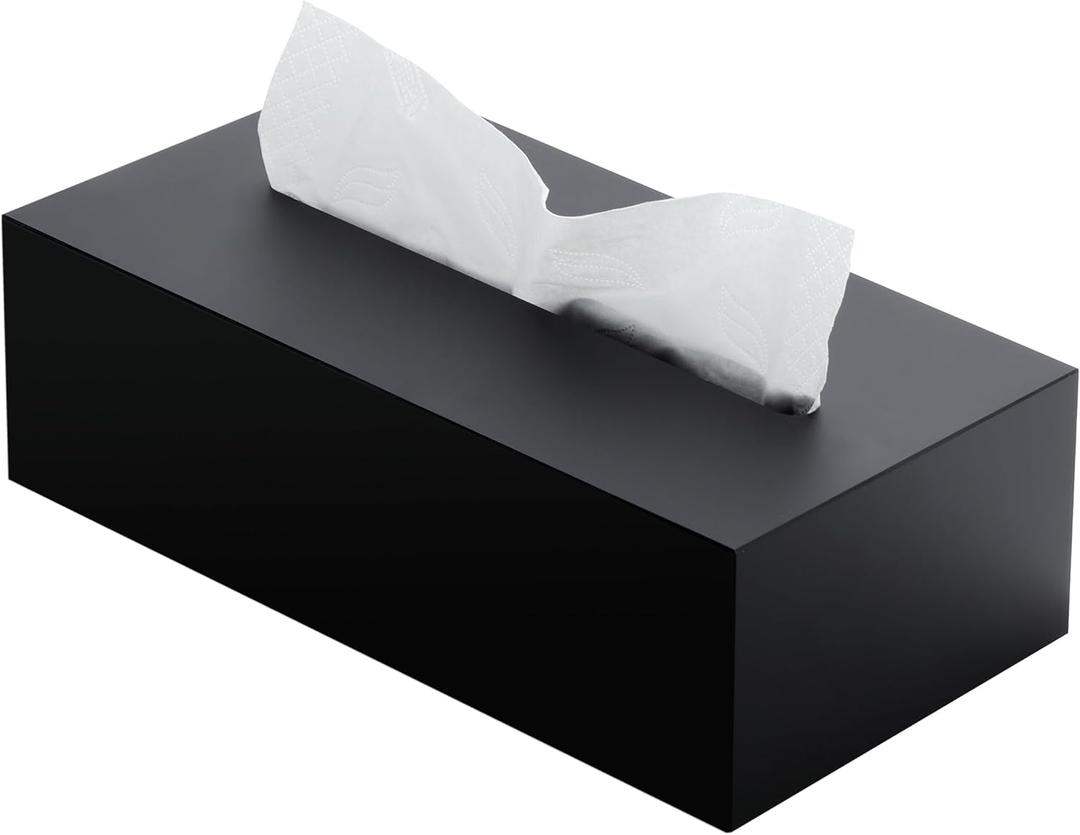 SANRUI Acrylic Facial Tissue Box Cover Holder with Snap Bottom Cover Rectangle Napkin Dispenser Organizer for Bathroom Kitchen and Office Desk (Matt Black)