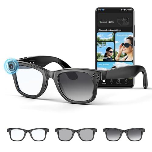 AI Smart Glasses 4K HD Camera, BT Call, 800W Anti-Shake Camera Glasses with Video Recording Dual Mic, Simultaneous Interpretation/GPT Identify Objects, 270mAh Blue Light Glasses（Photochromic