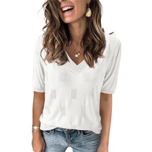 Arach&Cloz Women's Lightweight Spring Summer Sweater Tops Casual Short Sleeve Blouses Shirts, Size: X-Small (Off White)