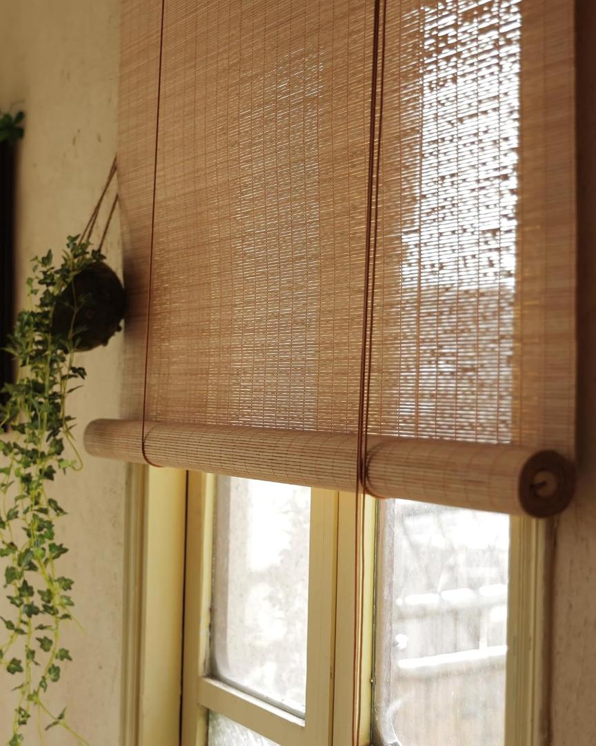 30" Wx64 H Bamboo Blinds Roller Shades for Indoor Window, Natural Light Filtering Bamboo Curtain Roll Up with Cord, Privacy Roman Shade for Interior/Exterior, Mounting Hardware Included