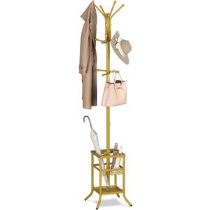Yoobure Coat Rack Freestanding, Coat Tree with Umbrella Holder, Metal Coat Rack Stand with 12 Hooks, Modern Coat Hanger Stand for Entryway, Purse Rack Hat Rack Stand for Living Room Bedroom Office (Gold)