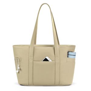 2 x CTWWFS Large Tote Bag for Women, Nylon Lightweight Tote Bag with Zipper, Work Tote with 15.6" Laptop Sleeve, Nurse Teacher Bag for Work & College (Brown)