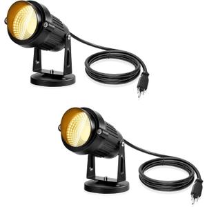 LemonBest Landscape Lights - 5W 110V Outdoor Spotlight - Waterproof IP65-3000K Warm White LED Landscape Lights - 5ft Cable for Yard Garden Patio Driveway House (Include Spike) (Pack of 2)