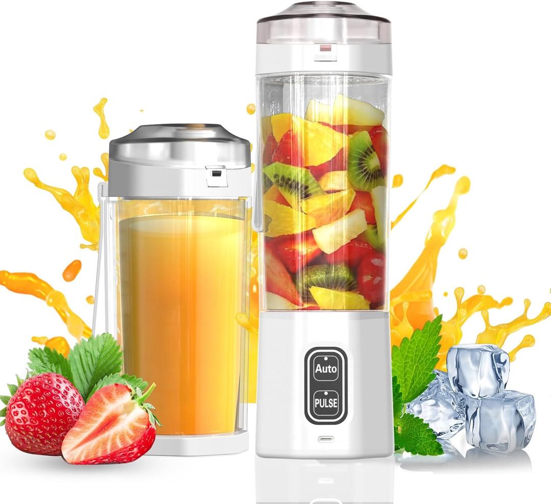 Portable Blender, 360 Watt Personal Blenders with Pulse Mode, Shakes and Smoothies, 6000mAh, BPA Free 24 Oz Blender Cup with 6 Blades and Lid, USB-C, Self Cleaning Portable Juicer For Travel, White