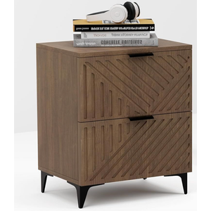 Chilihom Nightstand with 2 Drawers Night Stand with Fluted Panel, Modern Bedside Table for Bedroom, Wood End Table Side Table Small Storage Cabinet, Brown