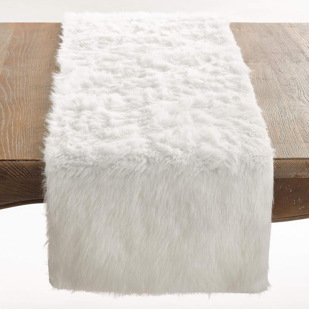 Faux Fur Design Table Runner, 15"x36", White