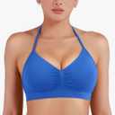 YEOREO SoftHue Women Halter Sports Bra Impact Longline Strappy Bra V Neck Padded Open Back Workout Gym Crop Top Size L