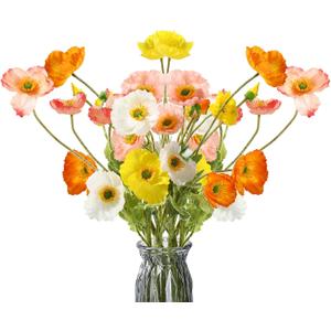 16 Pcs Silk Artificial Poppy Faux Poppy Spring Flowers for Home Kitchen Wedding Decorations Floral Arrangement Table Centerpieces Vase Bouquet (Mixed Colors)
