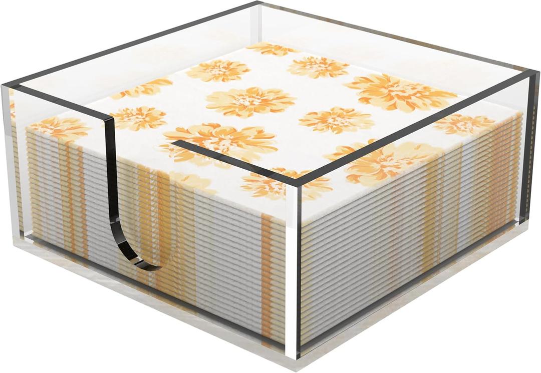 Rubtlamp Count of 1 Acrylic Cocktail Napkin Holder - 0.2Inch Thickness Bathroom Napkins Holder - Square Tissue Dispenser - Luncheon Napkins Holder for Table and Kitchen (Clear, 5.5X5.5X2.5)
