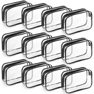 Weewooday 12 Pieces Clear Makeup Bags Cosmetic Storage Bags PVC Zipper Pouches Travel Waterproof Makeup Plastic Case for Women Organizing Toiletries Traveling Bathroom(Medium, Black)