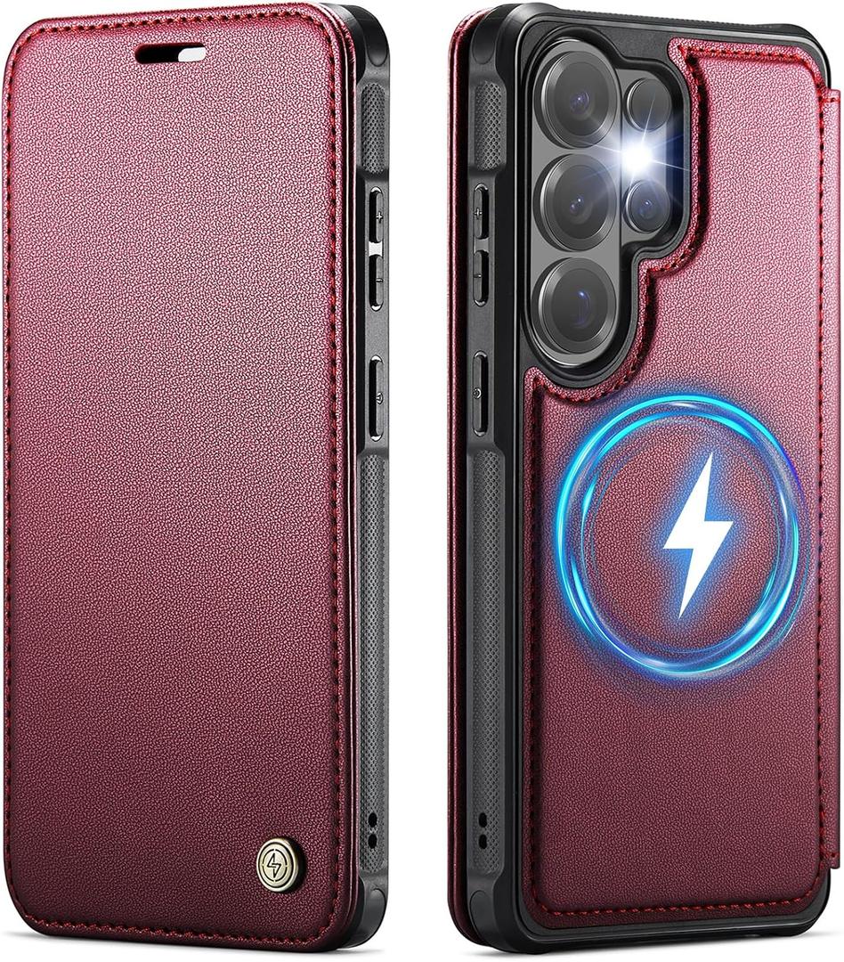 for Samsung Galaxy S26 Ultra Wallet Case Compatible with Magsafe, PU Leather RFID Blocking Card Holder Shockproof Magnetic Women Men Wallet Phone Case Cover for Galaxy S26 Ultra, Wine Red