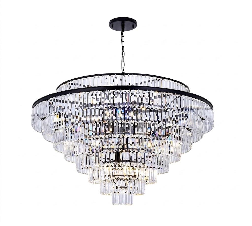 Wellmet Large Crystal Chandelier, 48 Black Farmhouse Chandelier, 9 Tier Luxury Crystal Pendant Light, for Living Room, Entryway, Dining Room, Hallway, Restaurant