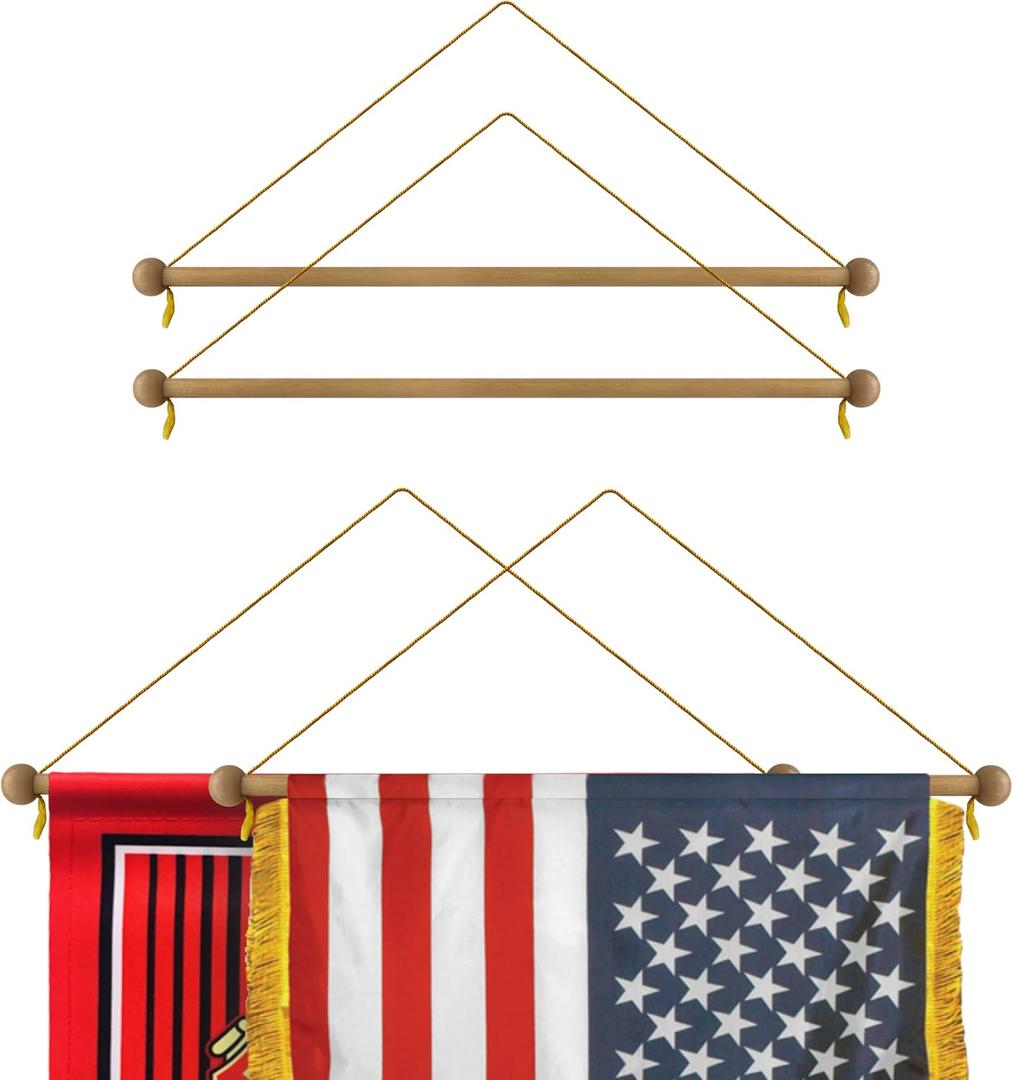 35" Wooden Banner Pole - Sturdy Wall Flag Hanger - Suitable for House Sports Dynasty Company Flags up to 30" Width and Sleeve Over 1" (Pack of 2)