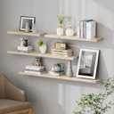 SAUMONIERES Floating Shelves 8 Inch Deep Solid Wood Wide Wall Shelf Set of 2 Wall Mounted for Bedroom Bathroom Living Room Kitchen, 24 Inch Natural