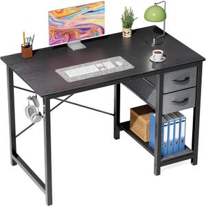 Smug Small Computer Desk with 2 Drawers 40 Inch Home Office Desk Modern Simple Study Writing Table with Storage Shelf for Bedroom, Black